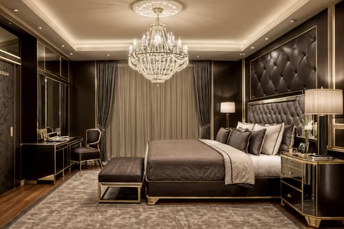 photo from pinterest of hollywood glam-style interior designed (hotel room interior) with bedside table or night stand and working desk with desk chair and accent chair and mirror and headboard and hotel bathroom and storage bench or ottoman and bed. . . cinematic photo, highly detailed, cinematic lighting, ultra-detailed, ultrarealistic, photorealism, 8k. trending on pinterest. hollywood glam interior design style. masterpiece, cinematic light, ultrarealistic+, photorealistic+, 8k, raw photo, realistic, sharp focus on eyes, (symmetrical eyes), (intact eyes), hyperrealistic, highest quality, best quality, , highly detailed, masterpiece, best quality, extremely detailed 8k wallpaper, masterpiece, best quality, ultra-detailed, best shadow, detailed background, detailed face, detailed eyes, high contrast, best illumination, detailed face, dulux, caustic, dynamic angle, detailed glow. dramatic lighting. highly detailed, insanely detailed hair, symmetrical, intricate details, professionally retouched, 8k high definition. strong bokeh. award winning photo.