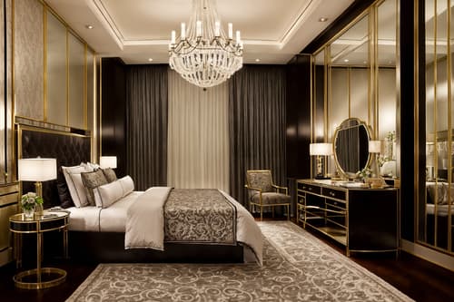 photo from pinterest of hollywood glam-style interior designed (hotel room interior) with bedside table or night stand and working desk with desk chair and accent chair and mirror and headboard and hotel bathroom and storage bench or ottoman and bed. . . cinematic photo, highly detailed, cinematic lighting, ultra-detailed, ultrarealistic, photorealism, 8k. trending on pinterest. hollywood glam interior design style. masterpiece, cinematic light, ultrarealistic+, photorealistic+, 8k, raw photo, realistic, sharp focus on eyes, (symmetrical eyes), (intact eyes), hyperrealistic, highest quality, best quality, , highly detailed, masterpiece, best quality, extremely detailed 8k wallpaper, masterpiece, best quality, ultra-detailed, best shadow, detailed background, detailed face, detailed eyes, high contrast, best illumination, detailed face, dulux, caustic, dynamic angle, detailed glow. dramatic lighting. highly detailed, insanely detailed hair, symmetrical, intricate details, professionally retouched, 8k high definition. strong bokeh. award winning photo.