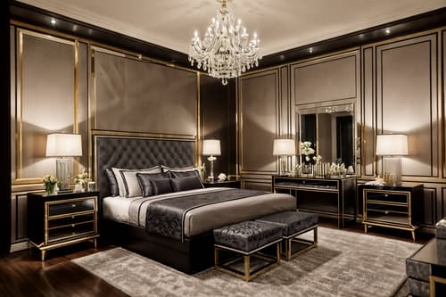 photo from pinterest of hollywood glam-style interior designed (hotel room interior) with bedside table or night stand and working desk with desk chair and accent chair and mirror and headboard and hotel bathroom and storage bench or ottoman and bed. . . cinematic photo, highly detailed, cinematic lighting, ultra-detailed, ultrarealistic, photorealism, 8k. trending on pinterest. hollywood glam interior design style. masterpiece, cinematic light, ultrarealistic+, photorealistic+, 8k, raw photo, realistic, sharp focus on eyes, (symmetrical eyes), (intact eyes), hyperrealistic, highest quality, best quality, , highly detailed, masterpiece, best quality, extremely detailed 8k wallpaper, masterpiece, best quality, ultra-detailed, best shadow, detailed background, detailed face, detailed eyes, high contrast, best illumination, detailed face, dulux, caustic, dynamic angle, detailed glow. dramatic lighting. highly detailed, insanely detailed hair, symmetrical, intricate details, professionally retouched, 8k high definition. strong bokeh. award winning photo.