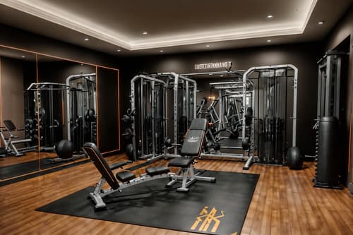 photo from pinterest of hollywood glam-style interior designed (fitness gym interior) with crosstrainer and bench press and dumbbell stand and squat rack and exercise bicycle and crosstrainer. . . cinematic photo, highly detailed, cinematic lighting, ultra-detailed, ultrarealistic, photorealism, 8k. trending on pinterest. hollywood glam interior design style. masterpiece, cinematic light, ultrarealistic+, photorealistic+, 8k, raw photo, realistic, sharp focus on eyes, (symmetrical eyes), (intact eyes), hyperrealistic, highest quality, best quality, , highly detailed, masterpiece, best quality, extremely detailed 8k wallpaper, masterpiece, best quality, ultra-detailed, best shadow, detailed background, detailed face, detailed eyes, high contrast, best illumination, detailed face, dulux, caustic, dynamic angle, detailed glow. dramatic lighting. highly detailed, insanely detailed hair, symmetrical, intricate details, professionally retouched, 8k high definition. strong bokeh. award winning photo.