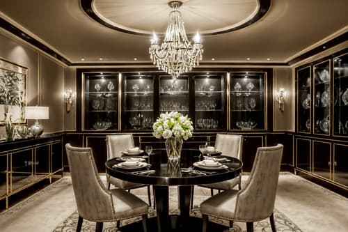 photo from pinterest of hollywood glam-style interior designed (dining room interior) with plant and painting or photo on wall and dining table chairs and vase and table cloth and dining table and bookshelves and plates, cutlery and glasses on dining table. . . cinematic photo, highly detailed, cinematic lighting, ultra-detailed, ultrarealistic, photorealism, 8k. trending on pinterest. hollywood glam interior design style. masterpiece, cinematic light, ultrarealistic+, photorealistic+, 8k, raw photo, realistic, sharp focus on eyes, (symmetrical eyes), (intact eyes), hyperrealistic, highest quality, best quality, , highly detailed, masterpiece, best quality, extremely detailed 8k wallpaper, masterpiece, best quality, ultra-detailed, best shadow, detailed background, detailed face, detailed eyes, high contrast, best illumination, detailed face, dulux, caustic, dynamic angle, detailed glow. dramatic lighting. highly detailed, insanely detailed hair, symmetrical, intricate details, professionally retouched, 8k high definition. strong bokeh. award winning photo.