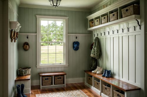 photo from pinterest of traditional-style interior designed (mudroom interior) with wall hooks for coats and shelves for shoes and storage drawers and storage baskets and high up storage and cabinets and cubbies and a bench. . . cinematic photo, highly detailed, cinematic lighting, ultra-detailed, ultrarealistic, photorealism, 8k. trending on pinterest. traditional interior design style. masterpiece, cinematic light, ultrarealistic+, photorealistic+, 8k, raw photo, realistic, sharp focus on eyes, (symmetrical eyes), (intact eyes), hyperrealistic, highest quality, best quality, , highly detailed, masterpiece, best quality, extremely detailed 8k wallpaper, masterpiece, best quality, ultra-detailed, best shadow, detailed background, detailed face, detailed eyes, high contrast, best illumination, detailed face, dulux, caustic, dynamic angle, detailed glow. dramatic lighting. highly detailed, insanely detailed hair, symmetrical, intricate details, professionally retouched, 8k high definition. strong bokeh. award winning photo.