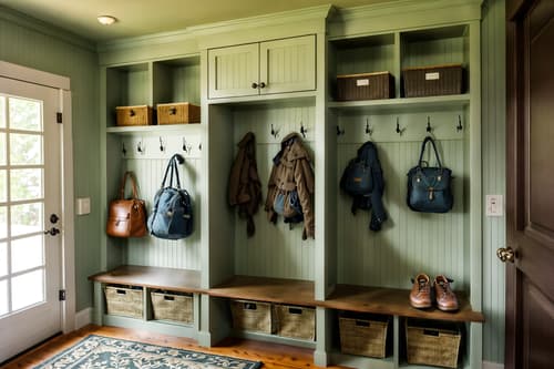 photo from pinterest of traditional-style interior designed (mudroom interior) with wall hooks for coats and shelves for shoes and storage drawers and storage baskets and high up storage and cabinets and cubbies and a bench. . . cinematic photo, highly detailed, cinematic lighting, ultra-detailed, ultrarealistic, photorealism, 8k. trending on pinterest. traditional interior design style. masterpiece, cinematic light, ultrarealistic+, photorealistic+, 8k, raw photo, realistic, sharp focus on eyes, (symmetrical eyes), (intact eyes), hyperrealistic, highest quality, best quality, , highly detailed, masterpiece, best quality, extremely detailed 8k wallpaper, masterpiece, best quality, ultra-detailed, best shadow, detailed background, detailed face, detailed eyes, high contrast, best illumination, detailed face, dulux, caustic, dynamic angle, detailed glow. dramatic lighting. highly detailed, insanely detailed hair, symmetrical, intricate details, professionally retouched, 8k high definition. strong bokeh. award winning photo.