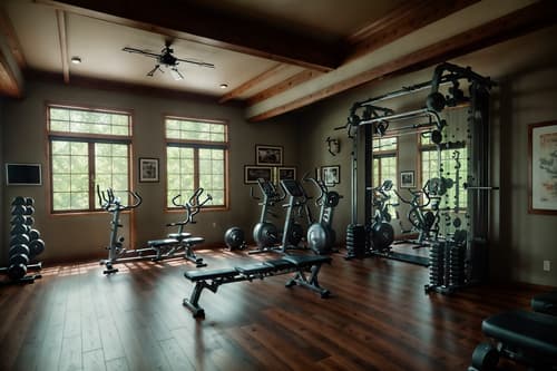 photo from pinterest of traditional-style interior designed (fitness gym interior) with exercise bicycle and dumbbell stand and bench press and squat rack and crosstrainer and exercise bicycle. . . cinematic photo, highly detailed, cinematic lighting, ultra-detailed, ultrarealistic, photorealism, 8k. trending on pinterest. traditional interior design style. masterpiece, cinematic light, ultrarealistic+, photorealistic+, 8k, raw photo, realistic, sharp focus on eyes, (symmetrical eyes), (intact eyes), hyperrealistic, highest quality, best quality, , highly detailed, masterpiece, best quality, extremely detailed 8k wallpaper, masterpiece, best quality, ultra-detailed, best shadow, detailed background, detailed face, detailed eyes, high contrast, best illumination, detailed face, dulux, caustic, dynamic angle, detailed glow. dramatic lighting. highly detailed, insanely detailed hair, symmetrical, intricate details, professionally retouched, 8k high definition. strong bokeh. award winning photo.