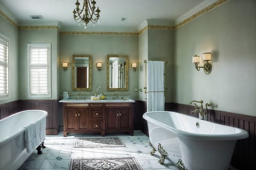 photo from pinterest of traditional-style interior designed (bathroom interior) with bath rail and toilet seat and waste basket and bathroom sink with faucet and bathtub and mirror and bathroom cabinet and bath towel. . . cinematic photo, highly detailed, cinematic lighting, ultra-detailed, ultrarealistic, photorealism, 8k. trending on pinterest. traditional interior design style. masterpiece, cinematic light, ultrarealistic+, photorealistic+, 8k, raw photo, realistic, sharp focus on eyes, (symmetrical eyes), (intact eyes), hyperrealistic, highest quality, best quality, , highly detailed, masterpiece, best quality, extremely detailed 8k wallpaper, masterpiece, best quality, ultra-detailed, best shadow, detailed background, detailed face, detailed eyes, high contrast, best illumination, detailed face, dulux, caustic, dynamic angle, detailed glow. dramatic lighting. highly detailed, insanely detailed hair, symmetrical, intricate details, professionally retouched, 8k high definition. strong bokeh. award winning photo.
