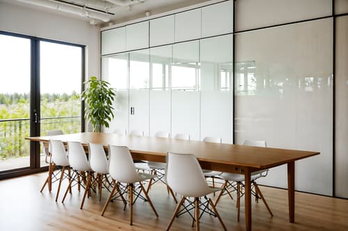 photo from pinterest of airbnb-style interior designed (meeting room interior) with glass walls and cabinets and plant and office chairs and glass doors and boardroom table and painting or photo on wall and vase. . with natural materials and elements and simple, clean lines and simplistic furniture and scandinavian style and open and natural lighting and neutral walls and textures and practicality and functionality and simple color palette and natural materials and elements. . cinematic photo, highly detailed, cinematic lighting, ultra-detailed, ultrarealistic, photorealism, 8k. trending on pinterest. airbnb interior design style. masterpiece, cinematic light, ultrarealistic+, photorealistic+, 8k, raw photo, realistic, sharp focus on eyes, (symmetrical eyes), (intact eyes), hyperrealistic, highest quality, best quality, , highly detailed, masterpiece, best quality, extremely detailed 8k wallpaper, masterpiece, best quality, ultra-detailed, best shadow, detailed background, detailed face, detailed eyes, high contrast, best illumination, detailed face, dulux, caustic, dynamic angle, detailed glow. dramatic lighting. highly detailed, insanely detailed hair, symmetrical, intricate details, professionally retouched, 8k high definition. strong bokeh. award winning photo.
