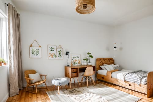 photo from pinterest of airbnb-style interior designed (kids room interior) with headboard and night light and plant and mirror and accent chair and bedside table or night stand and kids desk and dresser closet. . with natural materials and elements and neutral walls and textures and scandinavian style and simple color palette and open and natural lighting and simple, clean lines and simplistic furniture and practicality and functionality and natural materials and elements. . cinematic photo, highly detailed, cinematic lighting, ultra-detailed, ultrarealistic, photorealism, 8k. trending on pinterest. airbnb interior design style. masterpiece, cinematic light, ultrarealistic+, photorealistic+, 8k, raw photo, realistic, sharp focus on eyes, (symmetrical eyes), (intact eyes), hyperrealistic, highest quality, best quality, , highly detailed, masterpiece, best quality, extremely detailed 8k wallpaper, masterpiece, best quality, ultra-detailed, best shadow, detailed background, detailed face, detailed eyes, high contrast, best illumination, detailed face, dulux, caustic, dynamic angle, detailed glow. dramatic lighting. highly detailed, insanely detailed hair, symmetrical, intricate details, professionally retouched, 8k high definition. strong bokeh. award winning photo.