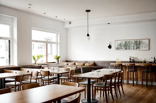 photo from pinterest of airbnb-style interior designed (restaurant interior) with restaurant bar and restaurant dining tables and restaurant chairs and restaurant decor and restaurant bar. . with simple, clean lines and simplistic furniture and simple color palette and practicality and functionality and open and natural lighting and scandinavian style and natural materials and elements and neutral walls and textures and simple, clean lines and simplistic furniture. . cinematic photo, highly detailed, cinematic lighting, ultra-detailed, ultrarealistic, photorealism, 8k. trending on pinterest. airbnb interior design style. masterpiece, cinematic light, ultrarealistic+, photorealistic+, 8k, raw photo, realistic, sharp focus on eyes, (symmetrical eyes), (intact eyes), hyperrealistic, highest quality, best quality, , highly detailed, masterpiece, best quality, extremely detailed 8k wallpaper, masterpiece, best quality, ultra-detailed, best shadow, detailed background, detailed face, detailed eyes, high contrast, best illumination, detailed face, dulux, caustic, dynamic angle, detailed glow. dramatic lighting. highly detailed, insanely detailed hair, symmetrical, intricate details, professionally retouched, 8k high definition. strong bokeh. award winning photo.