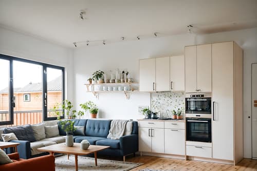 photo from pinterest of airbnb-style interior designed (kitchen living combo interior) with furniture and sink and occasional tables and refrigerator and coffee tables and worktops and sofa and plant. . with scandinavian style and natural materials and elements and simple color palette and practicality and functionality and neutral walls and textures and simple, clean lines and simplistic furniture and open and natural lighting and scandinavian style. . cinematic photo, highly detailed, cinematic lighting, ultra-detailed, ultrarealistic, photorealism, 8k. trending on pinterest. airbnb interior design style. masterpiece, cinematic light, ultrarealistic+, photorealistic+, 8k, raw photo, realistic, sharp focus on eyes, (symmetrical eyes), (intact eyes), hyperrealistic, highest quality, best quality, , highly detailed, masterpiece, best quality, extremely detailed 8k wallpaper, masterpiece, best quality, ultra-detailed, best shadow, detailed background, detailed face, detailed eyes, high contrast, best illumination, detailed face, dulux, caustic, dynamic angle, detailed glow. dramatic lighting. highly detailed, insanely detailed hair, symmetrical, intricate details, professionally retouched, 8k high definition. strong bokeh. award winning photo.