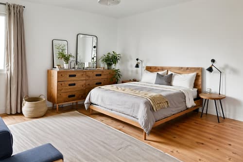 photo from pinterest of airbnb-style interior designed (hotel room interior) with headboard and plant and dresser closet and accent chair and bedside table or night stand and mirror and storage bench or ottoman and working desk with desk chair. . with natural materials and elements and simple color palette and neutral walls and textures and scandinavian style and simple, clean lines and simplistic furniture and open and natural lighting and practicality and functionality and natural materials and elements. . cinematic photo, highly detailed, cinematic lighting, ultra-detailed, ultrarealistic, photorealism, 8k. trending on pinterest. airbnb interior design style. masterpiece, cinematic light, ultrarealistic+, photorealistic+, 8k, raw photo, realistic, sharp focus on eyes, (symmetrical eyes), (intact eyes), hyperrealistic, highest quality, best quality, , highly detailed, masterpiece, best quality, extremely detailed 8k wallpaper, masterpiece, best quality, ultra-detailed, best shadow, detailed background, detailed face, detailed eyes, high contrast, best illumination, detailed face, dulux, caustic, dynamic angle, detailed glow. dramatic lighting. highly detailed, insanely detailed hair, symmetrical, intricate details, professionally retouched, 8k high definition. strong bokeh. award winning photo.