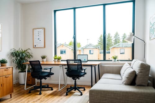 photo from pinterest of airbnb-style interior designed (office interior) with desk lamps and office chairs and office desks and windows and lounge chairs and seating area with sofa and cabinets and computer desks. . with simple color palette and open and natural lighting and neutral walls and textures and simple, clean lines and simplistic furniture and scandinavian style and natural materials and elements and practicality and functionality and simple color palette. . cinematic photo, highly detailed, cinematic lighting, ultra-detailed, ultrarealistic, photorealism, 8k. trending on pinterest. airbnb interior design style. masterpiece, cinematic light, ultrarealistic+, photorealistic+, 8k, raw photo, realistic, sharp focus on eyes, (symmetrical eyes), (intact eyes), hyperrealistic, highest quality, best quality, , highly detailed, masterpiece, best quality, extremely detailed 8k wallpaper, masterpiece, best quality, ultra-detailed, best shadow, detailed background, detailed face, detailed eyes, high contrast, best illumination, detailed face, dulux, caustic, dynamic angle, detailed glow. dramatic lighting. highly detailed, insanely detailed hair, symmetrical, intricate details, professionally retouched, 8k high definition. strong bokeh. award winning photo.