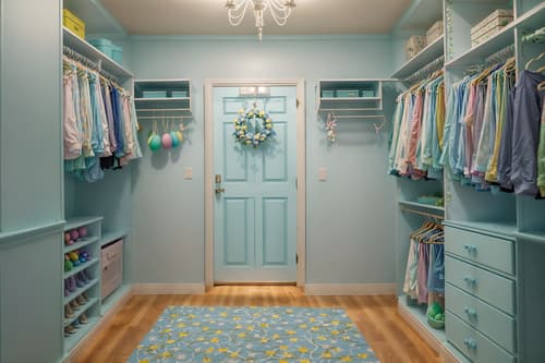 photo from pinterest of easter-style interior designed (walk in closet interior) . with light blue colors and easter decorations and colorful easter eggs and spring decorations and flowers on table and light blue colors. . cinematic photo, highly detailed, cinematic lighting, ultra-detailed, ultrarealistic, photorealism, 8k. trending on pinterest. easter interior design style. masterpiece, cinematic light, ultrarealistic+, photorealistic+, 8k, raw photo, realistic, sharp focus on eyes, (symmetrical eyes), (intact eyes), hyperrealistic, highest quality, best quality, , highly detailed, masterpiece, best quality, extremely detailed 8k wallpaper, masterpiece, best quality, ultra-detailed, best shadow, detailed background, detailed face, detailed eyes, high contrast, best illumination, detailed face, dulux, caustic, dynamic angle, detailed glow. dramatic lighting. highly detailed, insanely detailed hair, symmetrical, intricate details, professionally retouched, 8k high definition. strong bokeh. award winning photo.