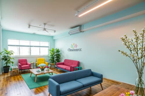 photo from pinterest of easter-style interior designed (coworking space interior) with office chairs and office desks and seating area with sofa and lounge chairs and office chairs. . with flowers on table and light blue colors and easter decorations and colorful easter eggs and spring decorations and flowers on table. . cinematic photo, highly detailed, cinematic lighting, ultra-detailed, ultrarealistic, photorealism, 8k. trending on pinterest. easter interior design style. masterpiece, cinematic light, ultrarealistic+, photorealistic+, 8k, raw photo, realistic, sharp focus on eyes, (symmetrical eyes), (intact eyes), hyperrealistic, highest quality, best quality, , highly detailed, masterpiece, best quality, extremely detailed 8k wallpaper, masterpiece, best quality, ultra-detailed, best shadow, detailed background, detailed face, detailed eyes, high contrast, best illumination, detailed face, dulux, caustic, dynamic angle, detailed glow. dramatic lighting. highly detailed, insanely detailed hair, symmetrical, intricate details, professionally retouched, 8k high definition. strong bokeh. award winning photo.