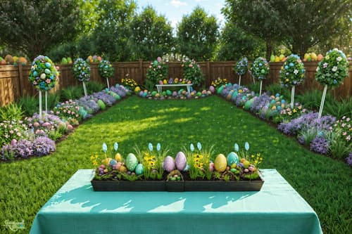 photo from pinterest of easter-style designed (outdoor garden ) with grass and garden plants and garden tree and grass. . with flowers on table and easter decorations and spring decorations and colorful easter eggs and light blue colors and flowers on table. . cinematic photo, highly detailed, cinematic lighting, ultra-detailed, ultrarealistic, photorealism, 8k. trending on pinterest. easter design style. masterpiece, cinematic light, ultrarealistic+, photorealistic+, 8k, raw photo, realistic, sharp focus on eyes, (symmetrical eyes), (intact eyes), hyperrealistic, highest quality, best quality, , highly detailed, masterpiece, best quality, extremely detailed 8k wallpaper, masterpiece, best quality, ultra-detailed, best shadow, detailed background, detailed face, detailed eyes, high contrast, best illumination, detailed face, dulux, caustic, dynamic angle, detailed glow. dramatic lighting. highly detailed, insanely detailed hair, symmetrical, intricate details, professionally retouched, 8k high definition. strong bokeh. award winning photo.