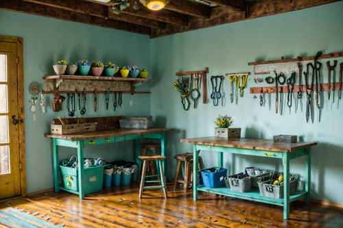 photo from pinterest of easter-style interior designed (workshop interior) with wooden workbench and tool wall and messy and wooden workbench. . with spring decorations and easter decorations and light blue colors and flowers on table and colorful easter eggs and spring decorations. . cinematic photo, highly detailed, cinematic lighting, ultra-detailed, ultrarealistic, photorealism, 8k. trending on pinterest. easter interior design style. masterpiece, cinematic light, ultrarealistic+, photorealistic+, 8k, raw photo, realistic, sharp focus on eyes, (symmetrical eyes), (intact eyes), hyperrealistic, highest quality, best quality, , highly detailed, masterpiece, best quality, extremely detailed 8k wallpaper, masterpiece, best quality, ultra-detailed, best shadow, detailed background, detailed face, detailed eyes, high contrast, best illumination, detailed face, dulux, caustic, dynamic angle, detailed glow. dramatic lighting. highly detailed, insanely detailed hair, symmetrical, intricate details, professionally retouched, 8k high definition. strong bokeh. award winning photo.