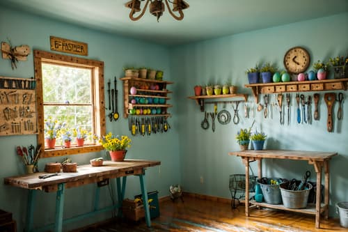 photo from pinterest of easter-style interior designed (workshop interior) with wooden workbench and tool wall and messy and wooden workbench. . with spring decorations and easter decorations and light blue colors and flowers on table and colorful easter eggs and spring decorations. . cinematic photo, highly detailed, cinematic lighting, ultra-detailed, ultrarealistic, photorealism, 8k. trending on pinterest. easter interior design style. masterpiece, cinematic light, ultrarealistic+, photorealistic+, 8k, raw photo, realistic, sharp focus on eyes, (symmetrical eyes), (intact eyes), hyperrealistic, highest quality, best quality, , highly detailed, masterpiece, best quality, extremely detailed 8k wallpaper, masterpiece, best quality, ultra-detailed, best shadow, detailed background, detailed face, detailed eyes, high contrast, best illumination, detailed face, dulux, caustic, dynamic angle, detailed glow. dramatic lighting. highly detailed, insanely detailed hair, symmetrical, intricate details, professionally retouched, 8k high definition. strong bokeh. award winning photo.