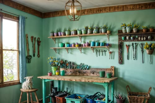 photo from pinterest of easter-style interior designed (workshop interior) with wooden workbench and tool wall and messy and wooden workbench. . with spring decorations and easter decorations and light blue colors and flowers on table and colorful easter eggs and spring decorations. . cinematic photo, highly detailed, cinematic lighting, ultra-detailed, ultrarealistic, photorealism, 8k. trending on pinterest. easter interior design style. masterpiece, cinematic light, ultrarealistic+, photorealistic+, 8k, raw photo, realistic, sharp focus on eyes, (symmetrical eyes), (intact eyes), hyperrealistic, highest quality, best quality, , highly detailed, masterpiece, best quality, extremely detailed 8k wallpaper, masterpiece, best quality, ultra-detailed, best shadow, detailed background, detailed face, detailed eyes, high contrast, best illumination, detailed face, dulux, caustic, dynamic angle, detailed glow. dramatic lighting. highly detailed, insanely detailed hair, symmetrical, intricate details, professionally retouched, 8k high definition. strong bokeh. award winning photo.