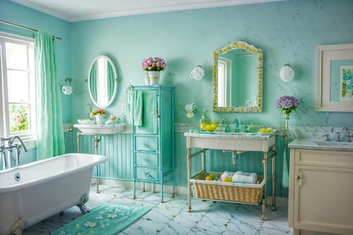 photo from pinterest of easter-style interior designed (hotel bathroom interior) with bathroom sink with faucet and waste basket and mirror and plant and bath rail and bathtub and bath towel and toilet seat. . with flowers on table and light blue colors and spring decorations and easter decorations and colorful easter eggs and flowers on table. . cinematic photo, highly detailed, cinematic lighting, ultra-detailed, ultrarealistic, photorealism, 8k. trending on pinterest. easter interior design style. masterpiece, cinematic light, ultrarealistic+, photorealistic+, 8k, raw photo, realistic, sharp focus on eyes, (symmetrical eyes), (intact eyes), hyperrealistic, highest quality, best quality, , highly detailed, masterpiece, best quality, extremely detailed 8k wallpaper, masterpiece, best quality, ultra-detailed, best shadow, detailed background, detailed face, detailed eyes, high contrast, best illumination, detailed face, dulux, caustic, dynamic angle, detailed glow. dramatic lighting. highly detailed, insanely detailed hair, symmetrical, intricate details, professionally retouched, 8k high definition. strong bokeh. award winning photo.