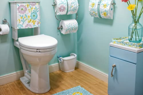 photo from pinterest of easter-style interior designed (toilet interior) with toilet paper hanger and toilet with toilet seat up and sink with tap and toilet paper hanger. . with flowers on table and light blue colors and easter decorations and spring decorations and colorful easter eggs and flowers on table. . cinematic photo, highly detailed, cinematic lighting, ultra-detailed, ultrarealistic, photorealism, 8k. trending on pinterest. easter interior design style. masterpiece, cinematic light, ultrarealistic+, photorealistic+, 8k, raw photo, realistic, sharp focus on eyes, (symmetrical eyes), (intact eyes), hyperrealistic, highest quality, best quality, , highly detailed, masterpiece, best quality, extremely detailed 8k wallpaper, masterpiece, best quality, ultra-detailed, best shadow, detailed background, detailed face, detailed eyes, high contrast, best illumination, detailed face, dulux, caustic, dynamic angle, detailed glow. dramatic lighting. highly detailed, insanely detailed hair, symmetrical, intricate details, professionally retouched, 8k high definition. strong bokeh. award winning photo.