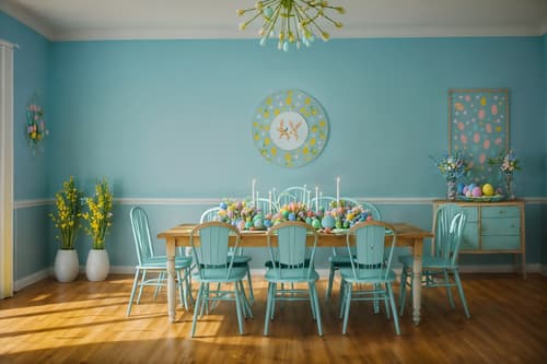 photo from pinterest of easter-style interior designed (exhibition space interior) . with easter decorations and light blue colors and flowers on table and colorful easter eggs and spring decorations and easter decorations. . cinematic photo, highly detailed, cinematic lighting, ultra-detailed, ultrarealistic, photorealism, 8k. trending on pinterest. easter interior design style. masterpiece, cinematic light, ultrarealistic+, photorealistic+, 8k, raw photo, realistic, sharp focus on eyes, (symmetrical eyes), (intact eyes), hyperrealistic, highest quality, best quality, , highly detailed, masterpiece, best quality, extremely detailed 8k wallpaper, masterpiece, best quality, ultra-detailed, best shadow, detailed background, detailed face, detailed eyes, high contrast, best illumination, detailed face, dulux, caustic, dynamic angle, detailed glow. dramatic lighting. highly detailed, insanely detailed hair, symmetrical, intricate details, professionally retouched, 8k high definition. strong bokeh. award winning photo.