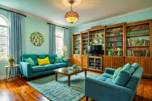 photo from pinterest of easter-style interior designed (living room interior) with rug and bookshelves and plant and televisions and furniture and chairs and electric lamps and occasional tables. . with colorful easter eggs and flowers on table and spring decorations and easter decorations and light blue colors and colorful easter eggs. . cinematic photo, highly detailed, cinematic lighting, ultra-detailed, ultrarealistic, photorealism, 8k. trending on pinterest. easter interior design style. masterpiece, cinematic light, ultrarealistic+, photorealistic+, 8k, raw photo, realistic, sharp focus on eyes, (symmetrical eyes), (intact eyes), hyperrealistic, highest quality, best quality, , highly detailed, masterpiece, best quality, extremely detailed 8k wallpaper, masterpiece, best quality, ultra-detailed, best shadow, detailed background, detailed face, detailed eyes, high contrast, best illumination, detailed face, dulux, caustic, dynamic angle, detailed glow. dramatic lighting. highly detailed, insanely detailed hair, symmetrical, intricate details, professionally retouched, 8k high definition. strong bokeh. award winning photo.