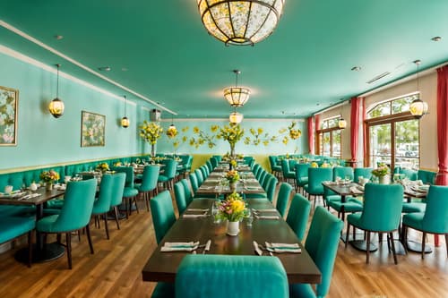 photo from pinterest of easter-style interior designed (restaurant interior) with restaurant dining tables and restaurant bar and restaurant chairs and restaurant decor and restaurant dining tables. . with spring decorations and light blue colors and flowers on table and colorful easter eggs and easter decorations and spring decorations. . cinematic photo, highly detailed, cinematic lighting, ultra-detailed, ultrarealistic, photorealism, 8k. trending on pinterest. easter interior design style. masterpiece, cinematic light, ultrarealistic+, photorealistic+, 8k, raw photo, realistic, sharp focus on eyes, (symmetrical eyes), (intact eyes), hyperrealistic, highest quality, best quality, , highly detailed, masterpiece, best quality, extremely detailed 8k wallpaper, masterpiece, best quality, ultra-detailed, best shadow, detailed background, detailed face, detailed eyes, high contrast, best illumination, detailed face, dulux, caustic, dynamic angle, detailed glow. dramatic lighting. highly detailed, insanely detailed hair, symmetrical, intricate details, professionally retouched, 8k high definition. strong bokeh. award winning photo.