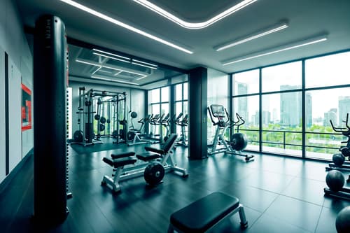 photo from pinterest of futuristic-style interior designed (fitness gym interior) with squat rack and bench press and crosstrainer and exercise bicycle and dumbbell stand and squat rack. . with smooth marble and minimalist clean lines and smooth polished marble and light colors and floating surfaces and glass panes and futuristic interior and circular shapes. . cinematic photo, highly detailed, cinematic lighting, ultra-detailed, ultrarealistic, photorealism, 8k. trending on pinterest. futuristic interior design style. masterpiece, cinematic light, ultrarealistic+, photorealistic+, 8k, raw photo, realistic, sharp focus on eyes, (symmetrical eyes), (intact eyes), hyperrealistic, highest quality, best quality, , highly detailed, masterpiece, best quality, extremely detailed 8k wallpaper, masterpiece, best quality, ultra-detailed, best shadow, detailed background, detailed face, detailed eyes, high contrast, best illumination, detailed face, dulux, caustic, dynamic angle, detailed glow. dramatic lighting. highly detailed, insanely detailed hair, symmetrical, intricate details, professionally retouched, 8k high definition. strong bokeh. award winning photo.