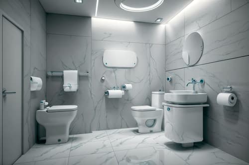 photo from pinterest of futuristic-style interior designed (toilet interior) with toilet paper hanger and sink with tap and toilet with toilet seat up and toilet paper hanger. . with smooth marble and circular shapes and spaceship interior and floating surfaces and light colors and futuristic interior and neutral background and bright accents and minimalist clean lines. . cinematic photo, highly detailed, cinematic lighting, ultra-detailed, ultrarealistic, photorealism, 8k. trending on pinterest. futuristic interior design style. masterpiece, cinematic light, ultrarealistic+, photorealistic+, 8k, raw photo, realistic, sharp focus on eyes, (symmetrical eyes), (intact eyes), hyperrealistic, highest quality, best quality, , highly detailed, masterpiece, best quality, extremely detailed 8k wallpaper, masterpiece, best quality, ultra-detailed, best shadow, detailed background, detailed face, detailed eyes, high contrast, best illumination, detailed face, dulux, caustic, dynamic angle, detailed glow. dramatic lighting. highly detailed, insanely detailed hair, symmetrical, intricate details, professionally retouched, 8k high definition. strong bokeh. award winning photo.