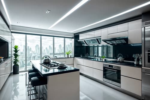 photo from pinterest of futuristic-style interior designed (kitchen interior) with worktops and stove and sink and plant and kitchen cabinets and refrigerator and worktops. . with futuristic interior and glass panes and futurism and steel finishing and strong geometric walls and minimalist clean lines and futurism minimalist interior and spaceship interior. . cinematic photo, highly detailed, cinematic lighting, ultra-detailed, ultrarealistic, photorealism, 8k. trending on pinterest. futuristic interior design style. masterpiece, cinematic light, ultrarealistic+, photorealistic+, 8k, raw photo, realistic, sharp focus on eyes, (symmetrical eyes), (intact eyes), hyperrealistic, highest quality, best quality, , highly detailed, masterpiece, best quality, extremely detailed 8k wallpaper, masterpiece, best quality, ultra-detailed, best shadow, detailed background, detailed face, detailed eyes, high contrast, best illumination, detailed face, dulux, caustic, dynamic angle, detailed glow. dramatic lighting. highly detailed, insanely detailed hair, symmetrical, intricate details, professionally retouched, 8k high definition. strong bokeh. award winning photo.
