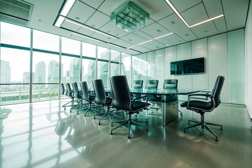 photo from pinterest of futuristic-style interior designed (meeting room interior) with plant and vase and glass doors and boardroom table and cabinets and painting or photo on wall and office chairs and glass walls. . with floating surfaces and glass panes and neutral background and bright accents and steel finishing and smooth polished marble and futurism and futurism minimalist interior and futuristic interior. . cinematic photo, highly detailed, cinematic lighting, ultra-detailed, ultrarealistic, photorealism, 8k. trending on pinterest. futuristic interior design style. masterpiece, cinematic light, ultrarealistic+, photorealistic+, 8k, raw photo, realistic, sharp focus on eyes, (symmetrical eyes), (intact eyes), hyperrealistic, highest quality, best quality, , highly detailed, masterpiece, best quality, extremely detailed 8k wallpaper, masterpiece, best quality, ultra-detailed, best shadow, detailed background, detailed face, detailed eyes, high contrast, best illumination, detailed face, dulux, caustic, dynamic angle, detailed glow. dramatic lighting. highly detailed, insanely detailed hair, symmetrical, intricate details, professionally retouched, 8k high definition. strong bokeh. award winning photo.