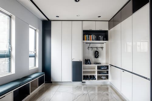 photo from pinterest of futuristic-style interior designed (drop zone interior) with a bench and cubbies and storage drawers and high up storage and wall hooks for coats and storage baskets and shelves for shoes and lockers. . with neutral background and bright accents and futuristic interior and futurism minimalist interior and floating surfaces and smooth marble and smooth polished marble and monochromatic palette and strong geometric walls. . cinematic photo, highly detailed, cinematic lighting, ultra-detailed, ultrarealistic, photorealism, 8k. trending on pinterest. futuristic interior design style. masterpiece, cinematic light, ultrarealistic+, photorealistic+, 8k, raw photo, realistic, sharp focus on eyes, (symmetrical eyes), (intact eyes), hyperrealistic, highest quality, best quality, , highly detailed, masterpiece, best quality, extremely detailed 8k wallpaper, masterpiece, best quality, ultra-detailed, best shadow, detailed background, detailed face, detailed eyes, high contrast, best illumination, detailed face, dulux, caustic, dynamic angle, detailed glow. dramatic lighting. highly detailed, insanely detailed hair, symmetrical, intricate details, professionally retouched, 8k high definition. strong bokeh. award winning photo.