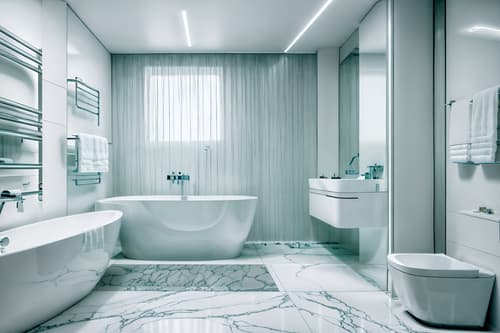 photo from pinterest of futuristic-style interior designed (bathroom interior) with bath towel and shower and waste basket and bath rail and bathtub and plant and bathroom cabinet and bathroom sink with faucet. . with neutral background and bright accents and monochromatic palette and futurism minimalist interior and light colors and circular shapes and smooth polished marble and steel finishing and floating surfaces. . cinematic photo, highly detailed, cinematic lighting, ultra-detailed, ultrarealistic, photorealism, 8k. trending on pinterest. futuristic interior design style. masterpiece, cinematic light, ultrarealistic+, photorealistic+, 8k, raw photo, realistic, sharp focus on eyes, (symmetrical eyes), (intact eyes), hyperrealistic, highest quality, best quality, , highly detailed, masterpiece, best quality, extremely detailed 8k wallpaper, masterpiece, best quality, ultra-detailed, best shadow, detailed background, detailed face, detailed eyes, high contrast, best illumination, detailed face, dulux, caustic, dynamic angle, detailed glow. dramatic lighting. highly detailed, insanely detailed hair, symmetrical, intricate details, professionally retouched, 8k high definition. strong bokeh. award winning photo.