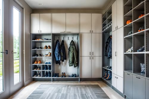 photo from pinterest of futuristic-style interior designed (mudroom interior) with wall hooks for coats and high up storage and a bench and shelves for shoes and storage baskets and storage drawers and cubbies and cabinets. . with spaceship interior and steel finishing and glass panes and futurism and futurism minimalist interior and floating surfaces and circular shapes and smooth marble. . cinematic photo, highly detailed, cinematic lighting, ultra-detailed, ultrarealistic, photorealism, 8k. trending on pinterest. futuristic interior design style. masterpiece, cinematic light, ultrarealistic+, photorealistic+, 8k, raw photo, realistic, sharp focus on eyes, (symmetrical eyes), (intact eyes), hyperrealistic, highest quality, best quality, , highly detailed, masterpiece, best quality, extremely detailed 8k wallpaper, masterpiece, best quality, ultra-detailed, best shadow, detailed background, detailed face, detailed eyes, high contrast, best illumination, detailed face, dulux, caustic, dynamic angle, detailed glow. dramatic lighting. highly detailed, insanely detailed hair, symmetrical, intricate details, professionally retouched, 8k high definition. strong bokeh. award winning photo.