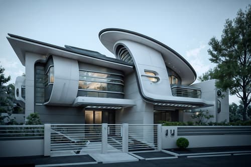 photo from pinterest of futuristic-style exterior designed (house exterior exterior) . with futurism minimalist exterior and circular shapes and futurism and futuristic exterior and floating surfaces and neutral background and bright accents and light colors and monochromatic palette. . cinematic photo, highly detailed, cinematic lighting, ultra-detailed, ultrarealistic, photorealism, 8k. trending on pinterest. futuristic exterior design style. masterpiece, cinematic light, ultrarealistic+, photorealistic+, 8k, raw photo, realistic, sharp focus on eyes, (symmetrical eyes), (intact eyes), hyperrealistic, highest quality, best quality, , highly detailed, masterpiece, best quality, extremely detailed 8k wallpaper, masterpiece, best quality, ultra-detailed, best shadow, detailed background, detailed face, detailed eyes, high contrast, best illumination, detailed face, dulux, caustic, dynamic angle, detailed glow. dramatic lighting. highly detailed, insanely detailed hair, symmetrical, intricate details, professionally retouched, 8k high definition. strong bokeh. award winning photo.