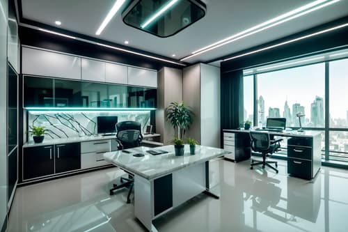 photo from pinterest of futuristic-style interior designed (home office interior) with desk lamp and plant and cabinets and computer desk and office chair and desk lamp. . with futurism minimalist interior and circular shapes and futuristic interior and smooth marble and light colors and monochromatic palette and neutral background and bright accents and glass panes. . cinematic photo, highly detailed, cinematic lighting, ultra-detailed, ultrarealistic, photorealism, 8k. trending on pinterest. futuristic interior design style. masterpiece, cinematic light, ultrarealistic+, photorealistic+, 8k, raw photo, realistic, sharp focus on eyes, (symmetrical eyes), (intact eyes), hyperrealistic, highest quality, best quality, , highly detailed, masterpiece, best quality, extremely detailed 8k wallpaper, masterpiece, best quality, ultra-detailed, best shadow, detailed background, detailed face, detailed eyes, high contrast, best illumination, detailed face, dulux, caustic, dynamic angle, detailed glow. dramatic lighting. highly detailed, insanely detailed hair, symmetrical, intricate details, professionally retouched, 8k high definition. strong bokeh. award winning photo.
