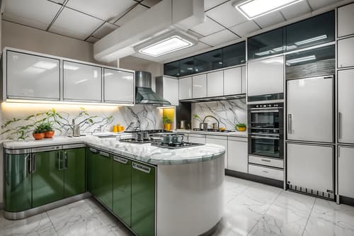 photo from pinterest of retro futuristic-style interior designed (kitchen interior) with plant and kitchen cabinets and worktops and refrigerator and stove and sink and plant. . with futuristic interior and neutral background and bright accents and light colors and smooth polished marble and circular shapes and futurism minimalist interior and glass panes and minimalist clean lines. . cinematic photo, highly detailed, cinematic lighting, ultra-detailed, ultrarealistic, photorealism, 8k. trending on pinterest. retro futuristic interior design style. masterpiece, cinematic light, ultrarealistic+, photorealistic+, 8k, raw photo, realistic, sharp focus on eyes, (symmetrical eyes), (intact eyes), hyperrealistic, highest quality, best quality, , highly detailed, masterpiece, best quality, extremely detailed 8k wallpaper, masterpiece, best quality, ultra-detailed, best shadow, detailed background, detailed face, detailed eyes, high contrast, best illumination, detailed face, dulux, caustic, dynamic angle, detailed glow. dramatic lighting. highly detailed, insanely detailed hair, symmetrical, intricate details, professionally retouched, 8k high definition. strong bokeh. award winning photo.