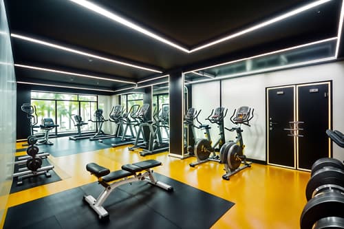photo from pinterest of retro futuristic-style interior designed (fitness gym interior) with exercise bicycle and crosstrainer and squat rack and dumbbell stand and bench press and exercise bicycle. . with light colors and vintage futurism and glass panes and futuristic interior and futurism minimalist interior and neutral background and bright accents and circular shapes and smooth polished marble. . cinematic photo, highly detailed, cinematic lighting, ultra-detailed, ultrarealistic, photorealism, 8k. trending on pinterest. retro futuristic interior design style. masterpiece, cinematic light, ultrarealistic+, photorealistic+, 8k, raw photo, realistic, sharp focus on eyes, (symmetrical eyes), (intact eyes), hyperrealistic, highest quality, best quality, , highly detailed, masterpiece, best quality, extremely detailed 8k wallpaper, masterpiece, best quality, ultra-detailed, best shadow, detailed background, detailed face, detailed eyes, high contrast, best illumination, detailed face, dulux, caustic, dynamic angle, detailed glow. dramatic lighting. highly detailed, insanely detailed hair, symmetrical, intricate details, professionally retouched, 8k high definition. strong bokeh. award winning photo.