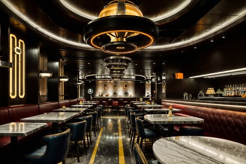 photo from pinterest of retro futuristic-style interior designed (restaurant interior) with restaurant decor and restaurant bar and restaurant dining tables and restaurant chairs and restaurant decor. . with steel finishing and vintage futurism and strong geometric walls and smooth marble and circular shapes and smooth polished marble and floating surfaces and futuristic interior. . cinematic photo, highly detailed, cinematic lighting, ultra-detailed, ultrarealistic, photorealism, 8k. trending on pinterest. retro futuristic interior design style. masterpiece, cinematic light, ultrarealistic+, photorealistic+, 8k, raw photo, realistic, sharp focus on eyes, (symmetrical eyes), (intact eyes), hyperrealistic, highest quality, best quality, , highly detailed, masterpiece, best quality, extremely detailed 8k wallpaper, masterpiece, best quality, ultra-detailed, best shadow, detailed background, detailed face, detailed eyes, high contrast, best illumination, detailed face, dulux, caustic, dynamic angle, detailed glow. dramatic lighting. highly detailed, insanely detailed hair, symmetrical, intricate details, professionally retouched, 8k high definition. strong bokeh. award winning photo.
