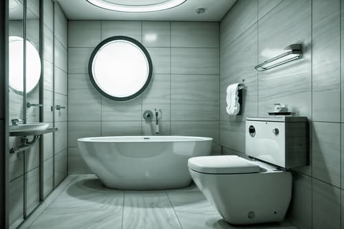 photo from pinterest of retro futuristic-style interior designed (toilet interior) with toilet paper hanger and sink with tap and toilet with toilet seat up and toilet paper hanger. . with glass panes and futurism minimalist interior and circular shapes and minimalist clean lines and floating surfaces and steel finishing and monochromatic palette and smooth polished marble. . cinematic photo, highly detailed, cinematic lighting, ultra-detailed, ultrarealistic, photorealism, 8k. trending on pinterest. retro futuristic interior design style. masterpiece, cinematic light, ultrarealistic+, photorealistic+, 8k, raw photo, realistic, sharp focus on eyes, (symmetrical eyes), (intact eyes), hyperrealistic, highest quality, best quality, , highly detailed, masterpiece, best quality, extremely detailed 8k wallpaper, masterpiece, best quality, ultra-detailed, best shadow, detailed background, detailed face, detailed eyes, high contrast, best illumination, detailed face, dulux, caustic, dynamic angle, detailed glow. dramatic lighting. highly detailed, insanely detailed hair, symmetrical, intricate details, professionally retouched, 8k high definition. strong bokeh. award winning photo.