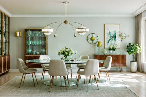 photo from pinterest of retro futuristic-style interior designed (dining room interior) with light or chandelier and table cloth and painting or photo on wall and vase and bookshelves and dining table chairs and plant and dining table. . with circular shapes and glass panes and smooth polished marble and neutral background and bright accents and light colors and vintage futurism and floating surfaces and minimalist clean lines. . cinematic photo, highly detailed, cinematic lighting, ultra-detailed, ultrarealistic, photorealism, 8k. trending on pinterest. retro futuristic interior design style. masterpiece, cinematic light, ultrarealistic+, photorealistic+, 8k, raw photo, realistic, sharp focus on eyes, (symmetrical eyes), (intact eyes), hyperrealistic, highest quality, best quality, , highly detailed, masterpiece, best quality, extremely detailed 8k wallpaper, masterpiece, best quality, ultra-detailed, best shadow, detailed background, detailed face, detailed eyes, high contrast, best illumination, detailed face, dulux, caustic, dynamic angle, detailed glow. dramatic lighting. highly detailed, insanely detailed hair, symmetrical, intricate details, professionally retouched, 8k high definition. strong bokeh. award winning photo.