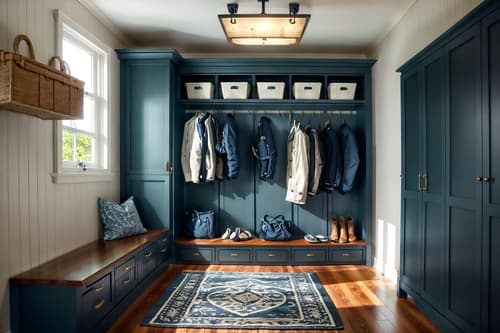 photo from pinterest of nautical-style interior designed (drop zone interior) with a bench and wall hooks for coats and storage drawers and high up storage and cabinets and storage baskets and shelves for shoes and lockers. . . cinematic photo, highly detailed, cinematic lighting, ultra-detailed, ultrarealistic, photorealism, 8k. trending on pinterest. nautical interior design style. masterpiece, cinematic light, ultrarealistic+, photorealistic+, 8k, raw photo, realistic, sharp focus on eyes, (symmetrical eyes), (intact eyes), hyperrealistic, highest quality, best quality, , highly detailed, masterpiece, best quality, extremely detailed 8k wallpaper, masterpiece, best quality, ultra-detailed, best shadow, detailed background, detailed face, detailed eyes, high contrast, best illumination, detailed face, dulux, caustic, dynamic angle, detailed glow. dramatic lighting. highly detailed, insanely detailed hair, symmetrical, intricate details, professionally retouched, 8k high definition. strong bokeh. award winning photo.