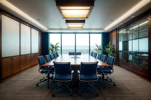 photo from pinterest of nautical-style interior designed (meeting room interior) with office chairs and plant and cabinets and vase and boardroom table and glass walls and glass doors and painting or photo on wall. . . cinematic photo, highly detailed, cinematic lighting, ultra-detailed, ultrarealistic, photorealism, 8k. trending on pinterest. nautical interior design style. masterpiece, cinematic light, ultrarealistic+, photorealistic+, 8k, raw photo, realistic, sharp focus on eyes, (symmetrical eyes), (intact eyes), hyperrealistic, highest quality, best quality, , highly detailed, masterpiece, best quality, extremely detailed 8k wallpaper, masterpiece, best quality, ultra-detailed, best shadow, detailed background, detailed face, detailed eyes, high contrast, best illumination, detailed face, dulux, caustic, dynamic angle, detailed glow. dramatic lighting. highly detailed, insanely detailed hair, symmetrical, intricate details, professionally retouched, 8k high definition. strong bokeh. award winning photo.