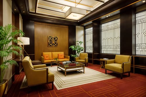 photo from pinterest of art deco-style interior designed (office interior) with plants and windows and office desks and lounge chairs and desk lamps and cabinets and seating area with sofa and office chairs. . with angular shapes and bold geometry and symmetrical designs and geometric shapes and decadent detail and rich colors and stream-lined forms and abstract patterns. . cinematic photo, highly detailed, cinematic lighting, ultra-detailed, ultrarealistic, photorealism, 8k. trending on pinterest. art deco interior design style. masterpiece, cinematic light, ultrarealistic+, photorealistic+, 8k, raw photo, realistic, sharp focus on eyes, (symmetrical eyes), (intact eyes), hyperrealistic, highest quality, best quality, , highly detailed, masterpiece, best quality, extremely detailed 8k wallpaper, masterpiece, best quality, ultra-detailed, best shadow, detailed background, detailed face, detailed eyes, high contrast, best illumination, detailed face, dulux, caustic, dynamic angle, detailed glow. dramatic lighting. highly detailed, insanely detailed hair, symmetrical, intricate details, professionally retouched, 8k high definition. strong bokeh. award winning photo.