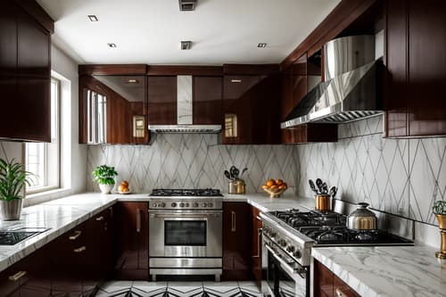 photo from pinterest of art deco-style interior designed (kitchen interior) with stove and plant and worktops and kitchen cabinets and refrigerator and sink and stove. . with angular shapes and luxury and smooth lines and geometric lines and geometric shapes and stream-lined forms and glamour and symmetrical designs. . cinematic photo, highly detailed, cinematic lighting, ultra-detailed, ultrarealistic, photorealism, 8k. trending on pinterest. art deco interior design style. masterpiece, cinematic light, ultrarealistic+, photorealistic+, 8k, raw photo, realistic, sharp focus on eyes, (symmetrical eyes), (intact eyes), hyperrealistic, highest quality, best quality, , highly detailed, masterpiece, best quality, extremely detailed 8k wallpaper, masterpiece, best quality, ultra-detailed, best shadow, detailed background, detailed face, detailed eyes, high contrast, best illumination, detailed face, dulux, caustic, dynamic angle, detailed glow. dramatic lighting. highly detailed, insanely detailed hair, symmetrical, intricate details, professionally retouched, 8k high definition. strong bokeh. award winning photo.