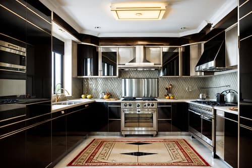 photo from pinterest of art deco-style interior designed (kitchen living combo interior) with sink and televisions and furniture and rug and worktops and stove and kitchen cabinets and chairs. . with bold geometry and angular shapes and geometric shapes and smooth lines and geometric lines and symmetrical designs and abstract patterns and glamour. . cinematic photo, highly detailed, cinematic lighting, ultra-detailed, ultrarealistic, photorealism, 8k. trending on pinterest. art deco interior design style. masterpiece, cinematic light, ultrarealistic+, photorealistic+, 8k, raw photo, realistic, sharp focus on eyes, (symmetrical eyes), (intact eyes), hyperrealistic, highest quality, best quality, , highly detailed, masterpiece, best quality, extremely detailed 8k wallpaper, masterpiece, best quality, ultra-detailed, best shadow, detailed background, detailed face, detailed eyes, high contrast, best illumination, detailed face, dulux, caustic, dynamic angle, detailed glow. dramatic lighting. highly detailed, insanely detailed hair, symmetrical, intricate details, professionally retouched, 8k high definition. strong bokeh. award winning photo.