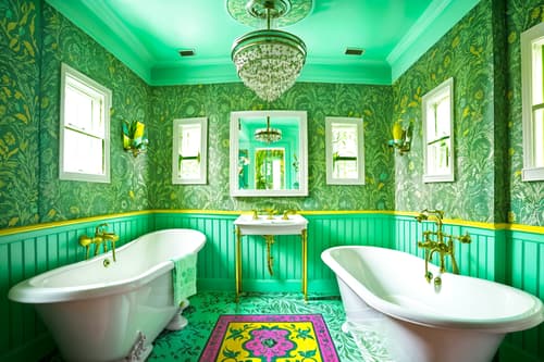 photo from pinterest of maximalist-style interior designed (bathroom interior) with shower and plant and waste basket and bathtub and bath rail and bath towel and bathroom cabinet and toilet seat. . with bold design and playful and bold creativity and bold colors and eye-catching and vibrant and over-the-top aesthetic and more is more philosophy. . cinematic photo, highly detailed, cinematic lighting, ultra-detailed, ultrarealistic, photorealism, 8k. trending on pinterest. maximalist interior design style. masterpiece, cinematic light, ultrarealistic+, photorealistic+, 8k, raw photo, realistic, sharp focus on eyes, (symmetrical eyes), (intact eyes), hyperrealistic, highest quality, best quality, , highly detailed, masterpiece, best quality, extremely detailed 8k wallpaper, masterpiece, best quality, ultra-detailed, best shadow, detailed background, detailed face, detailed eyes, high contrast, best illumination, detailed face, dulux, caustic, dynamic angle, detailed glow. dramatic lighting. highly detailed, insanely detailed hair, symmetrical, intricate details, professionally retouched, 8k high definition. strong bokeh. award winning photo.