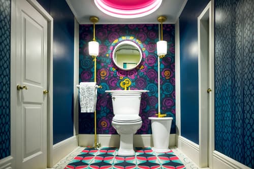 photo from pinterest of maximalist-style interior designed (toilet interior) with sink with tap and toilet with toilet seat up and toilet paper hanger and sink with tap. . with bold creativity and eye-catching and more is more philosophy and vibrant and bold design and bold colors and over-the-top aesthetic and playful. . cinematic photo, highly detailed, cinematic lighting, ultra-detailed, ultrarealistic, photorealism, 8k. trending on pinterest. maximalist interior design style. masterpiece, cinematic light, ultrarealistic+, photorealistic+, 8k, raw photo, realistic, sharp focus on eyes, (symmetrical eyes), (intact eyes), hyperrealistic, highest quality, best quality, , highly detailed, masterpiece, best quality, extremely detailed 8k wallpaper, masterpiece, best quality, ultra-detailed, best shadow, detailed background, detailed face, detailed eyes, high contrast, best illumination, detailed face, dulux, caustic, dynamic angle, detailed glow. dramatic lighting. highly detailed, insanely detailed hair, symmetrical, intricate details, professionally retouched, 8k high definition. strong bokeh. award winning photo.