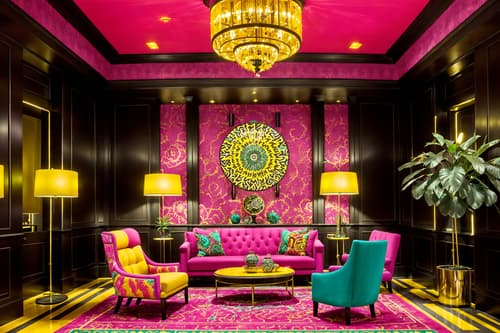 photo from pinterest of maximalist-style interior designed (hotel lobby interior) with lounge chairs and hanging lamps and sofas and check in desk and plant and rug and coffee tables and furniture. . with bold patterns and eye-catching and over-the-top aesthetic and bold design and bold colors and playful and vibrant and more is more philosophy. . cinematic photo, highly detailed, cinematic lighting, ultra-detailed, ultrarealistic, photorealism, 8k. trending on pinterest. maximalist interior design style. masterpiece, cinematic light, ultrarealistic+, photorealistic+, 8k, raw photo, realistic, sharp focus on eyes, (symmetrical eyes), (intact eyes), hyperrealistic, highest quality, best quality, , highly detailed, masterpiece, best quality, extremely detailed 8k wallpaper, masterpiece, best quality, ultra-detailed, best shadow, detailed background, detailed face, detailed eyes, high contrast, best illumination, detailed face, dulux, caustic, dynamic angle, detailed glow. dramatic lighting. highly detailed, insanely detailed hair, symmetrical, intricate details, professionally retouched, 8k high definition. strong bokeh. award winning photo.