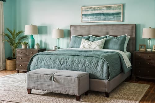 photo from pinterest of coastal-style interior designed (bedroom interior) with night light and dresser closet and storage bench or ottoman and bedside table or night stand and accent chair and bed and plant and headboard. . with . . cinematic photo, highly detailed, cinematic lighting, ultra-detailed, ultrarealistic, photorealism, 8k. trending on pinterest. coastal interior design style. masterpiece, cinematic light, ultrarealistic+, photorealistic+, 8k, raw photo, realistic, sharp focus on eyes, (symmetrical eyes), (intact eyes), hyperrealistic, highest quality, best quality, , highly detailed, masterpiece, best quality, extremely detailed 8k wallpaper, masterpiece, best quality, ultra-detailed, best shadow, detailed background, detailed face, detailed eyes, high contrast, best illumination, detailed face, dulux, caustic, dynamic angle, detailed glow. dramatic lighting. highly detailed, insanely detailed hair, symmetrical, intricate details, professionally retouched, 8k high definition. strong bokeh. award winning photo.