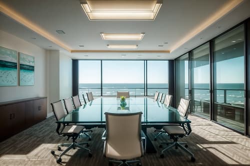 photo from pinterest of coastal-style interior designed (meeting room interior) with office chairs and glass doors and painting or photo on wall and boardroom table and glass walls and plant and vase and cabinets. . with . . cinematic photo, highly detailed, cinematic lighting, ultra-detailed, ultrarealistic, photorealism, 8k. trending on pinterest. coastal interior design style. masterpiece, cinematic light, ultrarealistic+, photorealistic+, 8k, raw photo, realistic, sharp focus on eyes, (symmetrical eyes), (intact eyes), hyperrealistic, highest quality, best quality, , highly detailed, masterpiece, best quality, extremely detailed 8k wallpaper, masterpiece, best quality, ultra-detailed, best shadow, detailed background, detailed face, detailed eyes, high contrast, best illumination, detailed face, dulux, caustic, dynamic angle, detailed glow. dramatic lighting. highly detailed, insanely detailed hair, symmetrical, intricate details, professionally retouched, 8k high definition. strong bokeh. award winning photo.